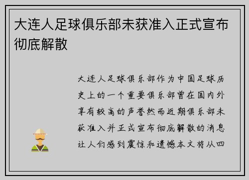 大连人足球俱乐部未获准入正式宣布彻底解散